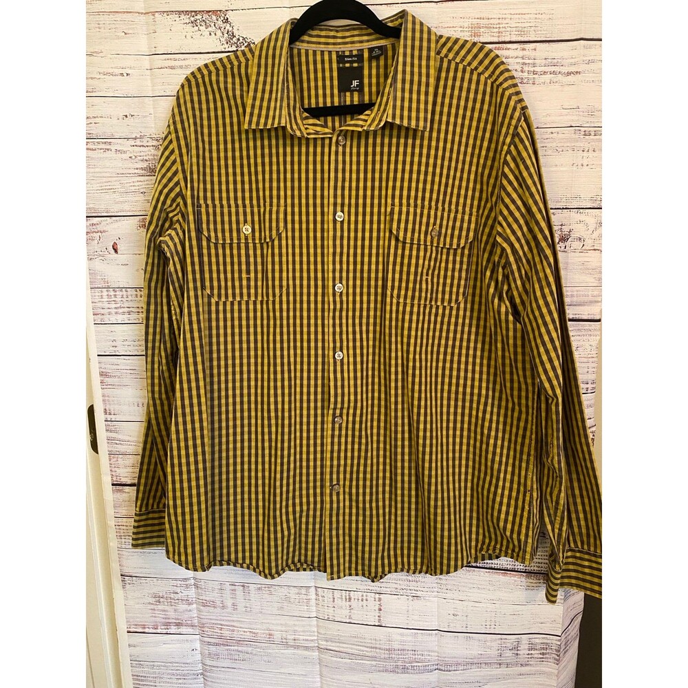 Mens J. Ferrar button-up shirt in a yellow and black gingham XXL 18-18.50